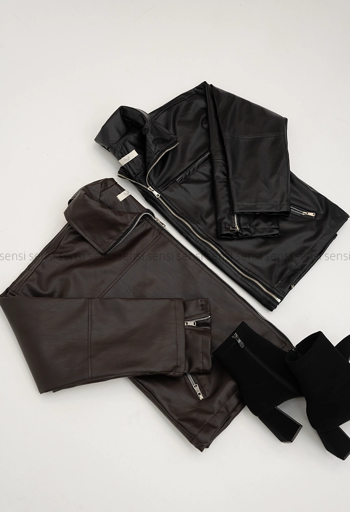 کراپ کت جلو زیپ چرم کد1004881